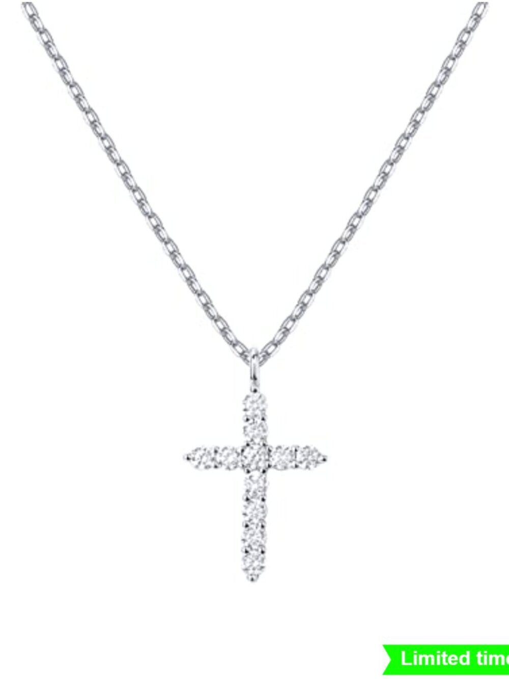18K Gold Vermeil Cubic Zirconia Cross Pendant Necklace with Sliding Chain